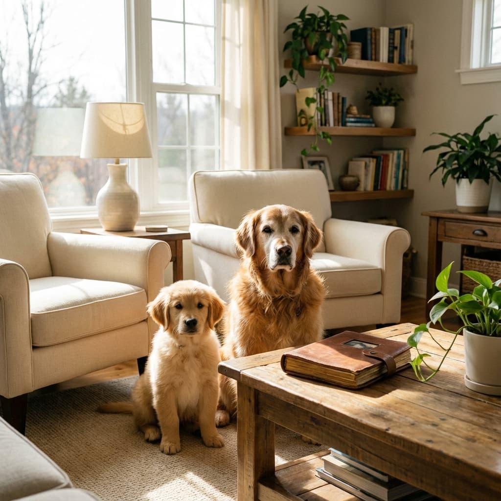 Puppy and senior dog